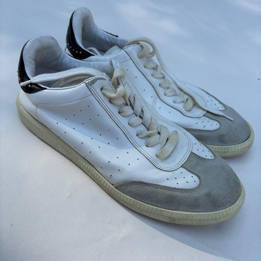 Isabel Marant Beth White Leather Suede Low Top Studded Sneakers EU 40